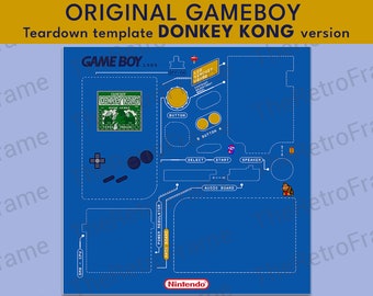 Original GAMEBOY Teardown template - DONKEY KONG version (blue background)