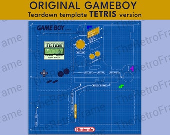 ORIGINAL GAMEBOY Teardown template - TETRIS version (blue blueprint background)
