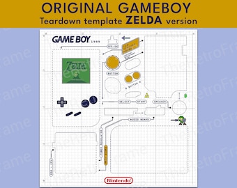 ORIGINAL GAMEBOY Teardown template - ZELDA version (white blueprint background)