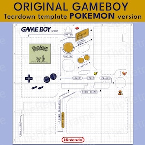 Könnte beinhalten: Ein Schwarzweißdiagramm eines Game Boys mit einem Gitterhintergrund. Das Diagramm zeigt die verschiedenen Komponenten des Game Boys, einschließlich des LCD-Bildschirms, der Tasten, des Lautsprechers und des Netzreglers. Das Diagramm enthält auch den Text "GAME BOY 1989" und "Nintendo".