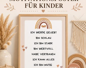 Póster de afirmaciones para niños, estilo bohemio; póster de amor propio para la habitación infantil; póster "Soy valiente"; decoración de pared motivadora; creencias positivas para niños
