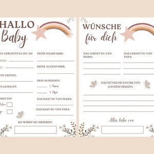 Baby shower games, Baby shower Boho, guessing game wish card for the baby, tip card baby party game to print out, reveal gender party, baby