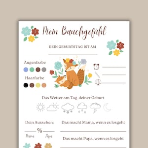 Scheda di riempimento baby shower - Il mio istinto volpe, scheda con suggerimenti da compilare alle feste per bambini, boho, colori neutri, festa per bambini, baby shower