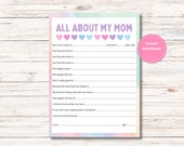All About My Mom, Mother's Day Printable, INSTANT DOWNLOAD, Mother's Day Gift