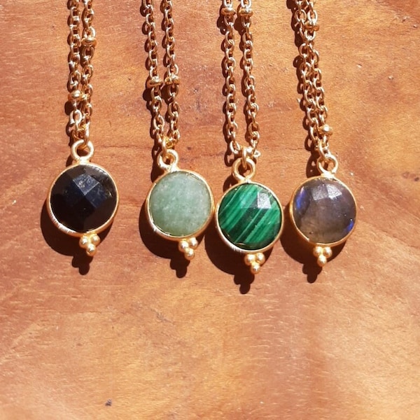 Opale - Collier avec pendentif gemme, onyx, aventurine, labradorite, malachite