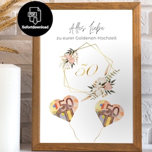 Geldgeschenk zur Goldenen Hochzeit als Sofortdownload zum Ausdrucken | Geld zur Goldhochzeit kreativ verpacken | Digital Download | PDF