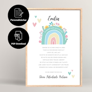 Carta de apadrinamiento personalizada de bautismo para imprimir | Certificado de bautismo para niñas | Regalo de bautismo ahijado | Arcoiris | Descarga digital | PDF