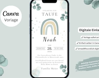 Personlig digital dopinbjudan | tillgänglig omedelbart | Regnbågsdopinbjudan | Canva-mall | Dop-e-kort | WhatsApp-inbjudan