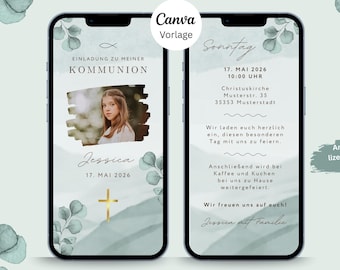 Digital nattvardsinbjudan | Personlig videoinbjudan | Canva-mall | Första nattvardens e-kort | WhatsApp-nattvardsinbjudan