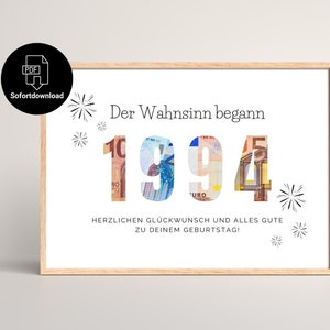 Cash gift birthday 1994 immediately available for printing | Last minute birthday gift | PDF instant download