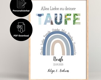 Personalized christening money gift template (printable) | Christening gift template for boys | Rainbow | Digital download | PDF | A4