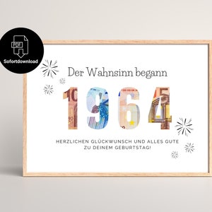 Presente em dinheiro de aniversário de 1964 imediatamente disponível para impressão | Presente de aniversário de última hora | Download instantâneo de PDF