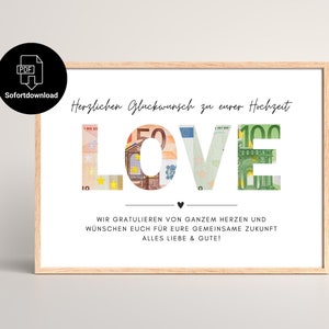 Geldgeschenk zur Hochzeit sofort verfügbar zum Ausdrucken | Geschenk Brautpaar | Verpackung für Geld zur Hochzeit | Digital Download | PDF