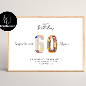 Geldgeschenk zum 60. Geburtstag sofort verfügbar zum Ausdrucken | Last Minute Geschenkidee | Geburtstagskarte | PDF-Sofortdownload A4