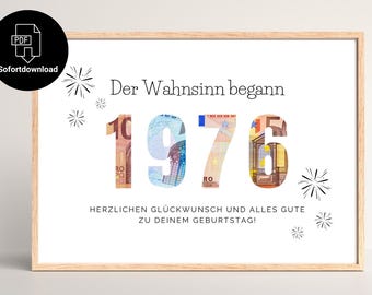 50th Birthday Money Gift - Instant Printable | 1976 | Last Minute Birthday Gift | Instant PDF Download | A4