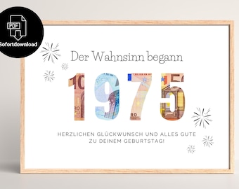 Argent offert pour un anniversaire en 1975, disponible immédiatement à imprimer | Anniversaire marquant | Cadeau d'anniversaire de dernière minute | Téléchargement PDF instantané