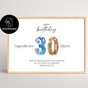 Geldgeschenk 30 Geburtstag sofort verfügbar zum Ausdrucken | Legendär seit 30 Jahren | Last Minute Geburtstagsgeschenk | PDF-Sofortdownload