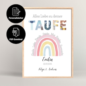 Personalisierbares Geldgeschenk zur Taufe Mädchen in einem hellen Holzbilderrahmen