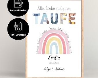 Personalized printable christening money gift for girls | Christening gift template | Money packaging | Rainbow | PDF download | A4