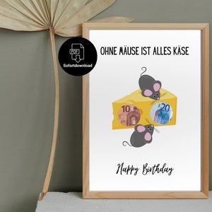 お金の贈り物誕生日 |デジタルダウンロード |マウスを数個お届けします |誕生日印刷テンプレート |印刷用 PDF テンプレート | DIY | 18 25 30