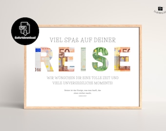 Cash gift travel fund available for immediate printing | Holiday fund gift | Gift idea travel voucher | Digital download | PDF A4