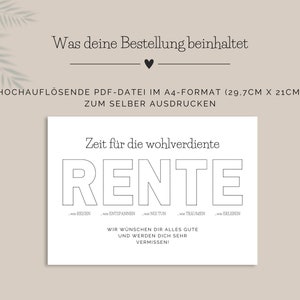 Bestelldetails zum Kauf einer PDF-Vorlage für ein Geldgeschenk zur Rente