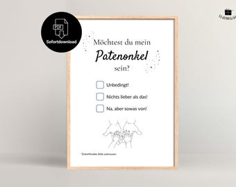 Pregunta a un padrino | Tarjeta de verificación | ¿Te gustaría ser mi padrino? | Regalo de padrino | Archivo PDF para imprimir | A4 A6