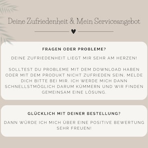 Hinweise zum Kundenservice beim Kauf einer PDF-Vorlage für ein Abschiedsgeschenk Kollegin beim Etsy-Shop SchenkGlück