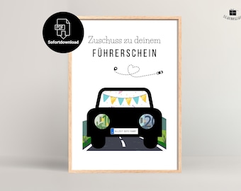 Cadeau en espèces pour l'obtention du permis de conduire, disponible pour impression immédiate | Cadeau auto-école | Cadeau en espèces pour un 18e anniversaire | Téléchargement PDF instantané