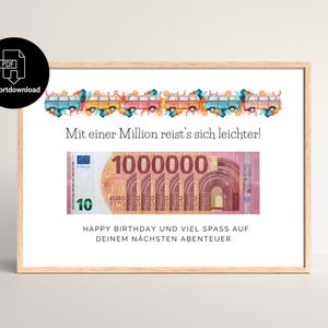 Birthday cash gift available for immediate printing | Your first million | Travel fund gift | Last minute | Instant PDF download