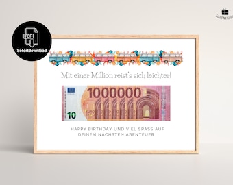 Birthday cash gift available for immediate printing | Your first million | Travel fund gift | Last minute | Instant PDF download