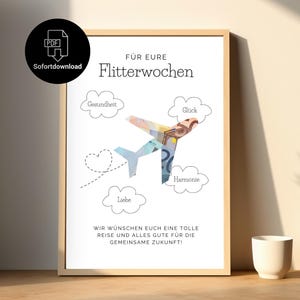 Presente em dinheiro para lua de mel disponível imediatamente para impressão | Presente de lua de mel | Viagens aéreas | Presente de última hora | Baixar PDF A4