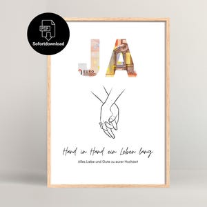 Geldgeschenk Hochzeit &quot;JA&quot; sofort verfügbar zum Ausdrucken | Hochzeitsgeschenk Idee | Last Minute Hochzeitsgeschenk | PDF | A4