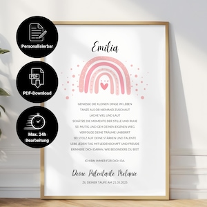 Carta de patrocinio de bautizo personalizada para imprimir | Arcoiris Regalo de bautizo para niñas | regalo de bautizo | Descarga digital | PDF A4