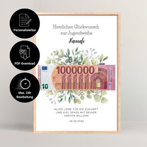 Personalisiertes Geldgeschenk zur Jugendweihe zum Ausdrucken | Deine Erste Million | Last Minute Geschenk Jugendweihe | PDF-Download | A4