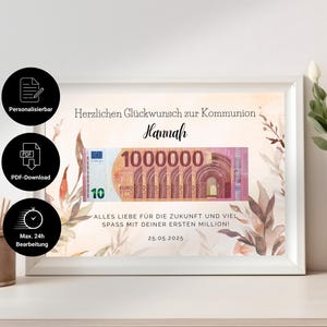 Personalized Communion Gift to Print | Cash Gift for Communion Girl or Boy | Your First Million | A4 PDF Download