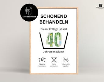 Cash gift for a colleague's 40th anniversary immediately available for printing | Company anniversary | Treat with care | Instant PDF download