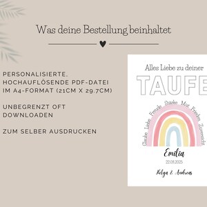 Bestelldetails zur PDF-Vorlage für ein Geldgeschenk zur Taufe Mädchen vom Etsy-Shop SchenkGlueck
