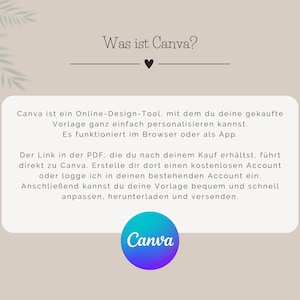 Ein kurzer Informationstext zum Tool Canva, mit welchem die Kunden die Vorlage für eine Einladung zum Geburtstag selber personalisieren können.