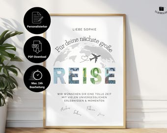 Personalized cash gift travel fund to print | Personalized travel voucher template | Customizable name(s) & text | PDF download