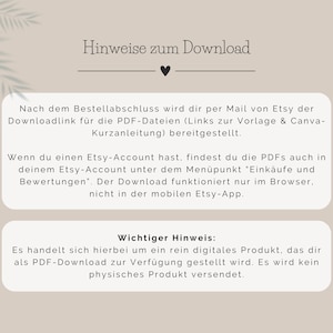 Hinweise zum Download der PDF-Dateien beim Kauf der Canva-Vorlage für eine digitale Einladung zum Geburtstag
