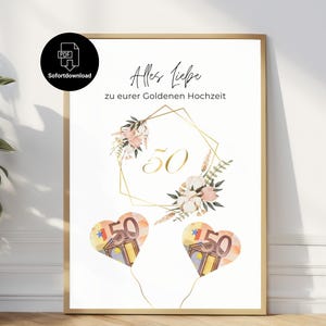 Golden Wedding Anniversary Money Gift Idea - Instant Printable Download | Creative Ways to Present Money for a Golden Wedding Anniversary | Digital Download | PDF | A4