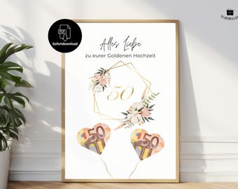 Golden Wedding Anniversary Money Gift Idea - Instant Printable Download | Creative Ways to Present Money for a Golden Wedding Anniversary | Digital Download | PDF | A4