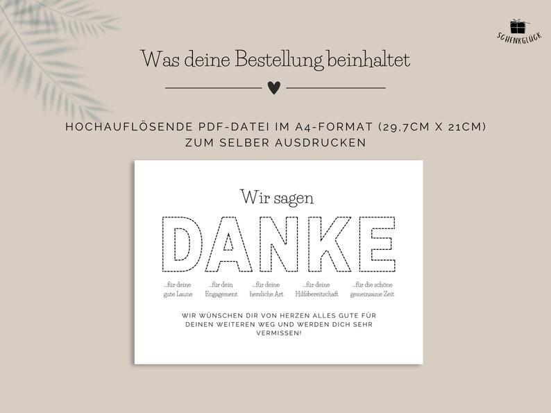 Bestelldetails PDF-Vorlage Abschiedsgeschenk Kollegin