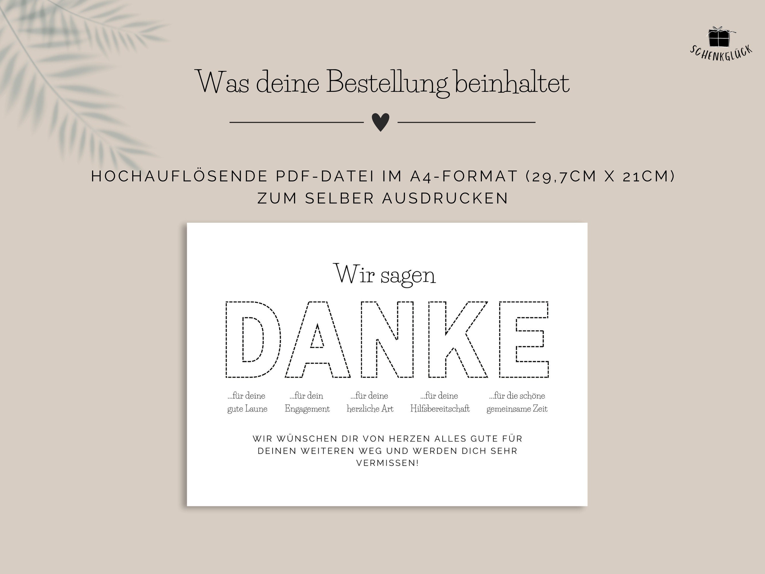 Abschiedsgeschenk Kollegin oder Kollege sofort verfügbar zum Ausdrucken
