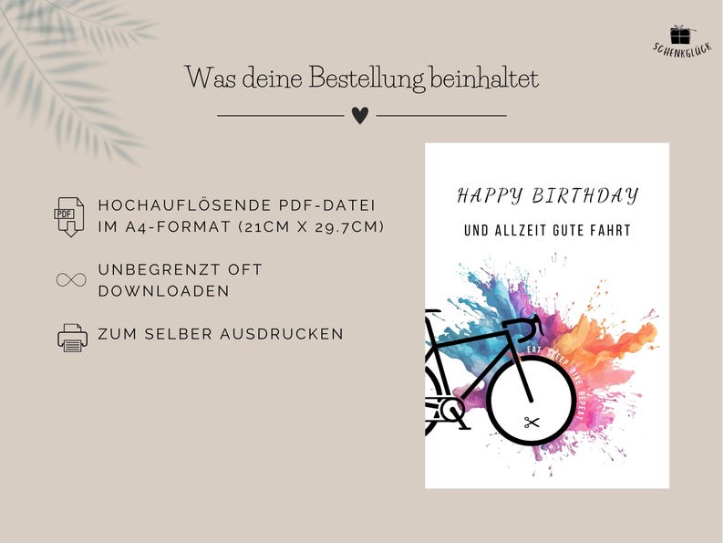 Details zur PDF-Vorlage für ein Geldgeschenk Fahrrad Geburtstag vom Etsy-Shop SchenkGlueck