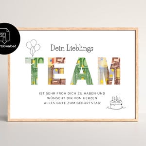 Cadeau en espèces pour l'anniversaire d'un collègue, immédiatement disponible pour impression | Cadeau d'équipe | anniversaire d'un collègue | anniversaire d'un collègue | Télécharger le PDF