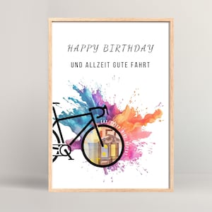 Geldgeschenk Fahrrad Geburtstag in einem hellen Holzbilderrahmen