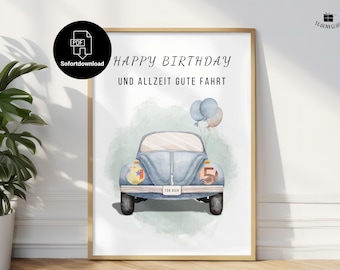 Car birthday cash gift available for immediate printing | Driver's license gift | Cash gift for 18th birthday | Instant PDF download