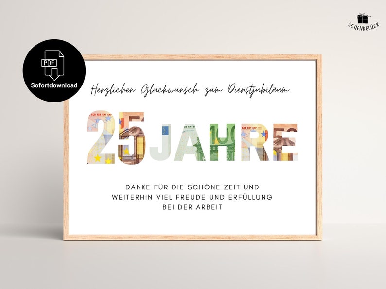 Geschenk Dienstjubiläum 25 Jahre in Holzbilderrahmen